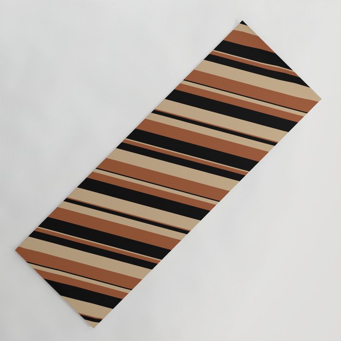 Tan, Sienna & Black Colored Lines/Stripes Pattern Yoga Mat