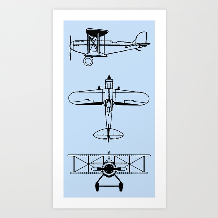 Biplanes // Light Blue Art Print