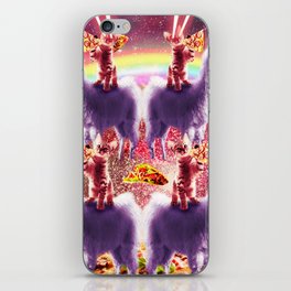 Space Cat Riding Llama, Rainbow Laser Galaxy Cats Pizza iPhone Skin