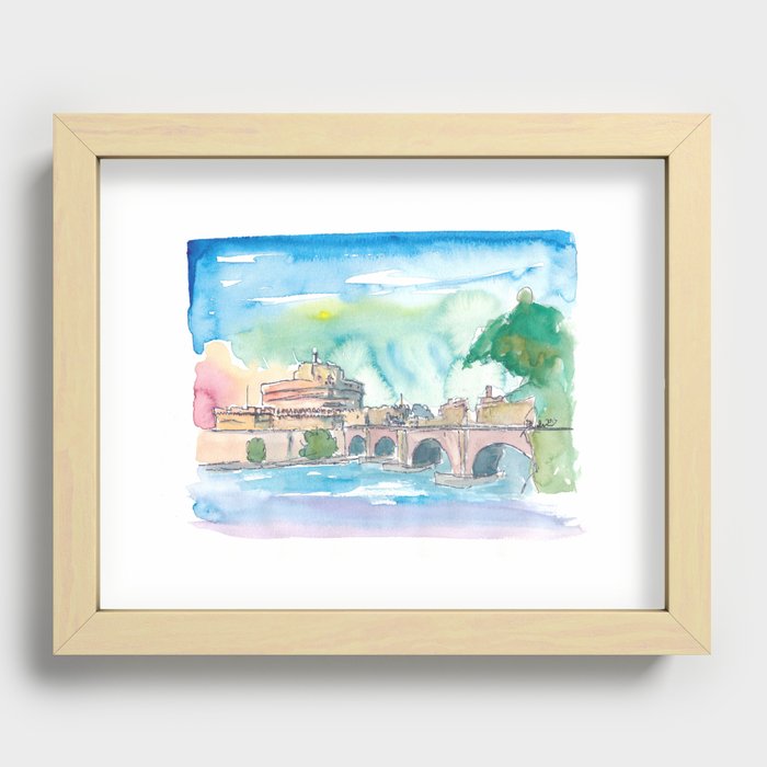 Rome Italy Castel Sant'Angelo Evening with Bridge Recessed Framed Print