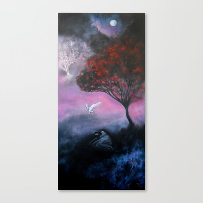 Owl and Moon Painting Canvas Print