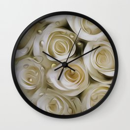 White roses by the window - Raindrops Wall Clock