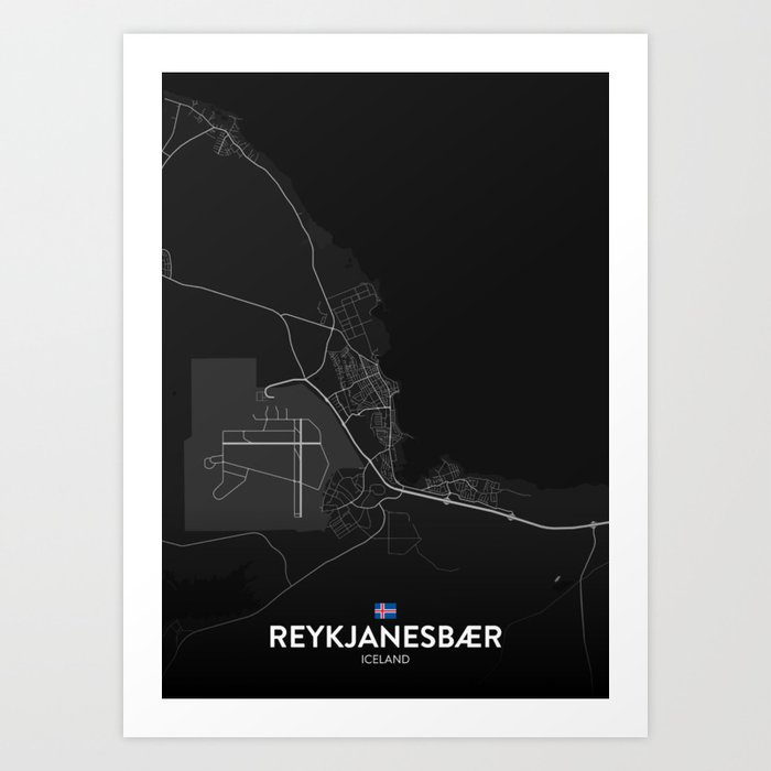 Reykjanesbaer, Iceland - Dark City Map Art Print