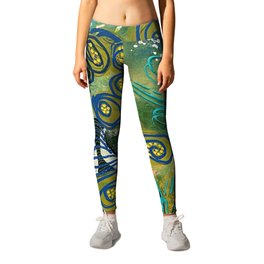 Change Over Time Leggings | Painting, Greenabstract, Floralabstract, Natureabstract, Abex, Abstract, Squareabstract, Dragonflyabstract, Goldleafabstract, Dragonfly 