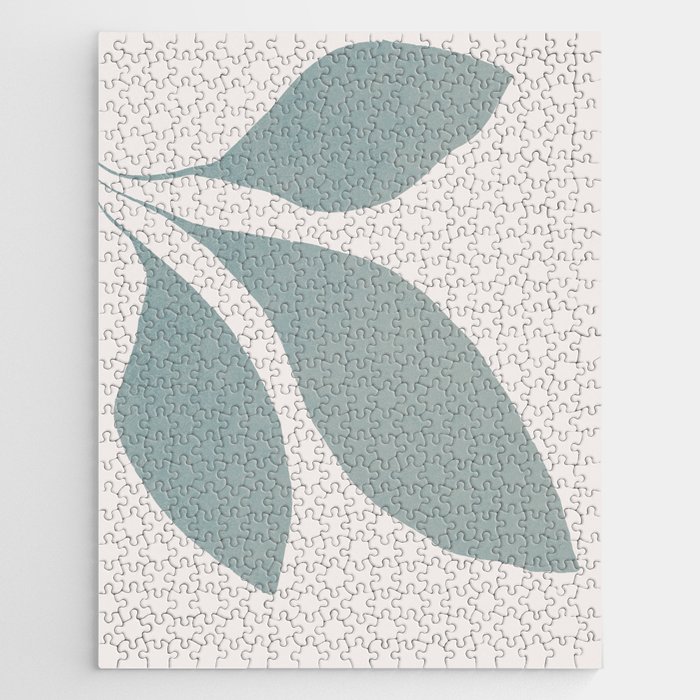 Minimal leaf - line-art 2.1 Pastel green on stone Jigsaw Puzzle