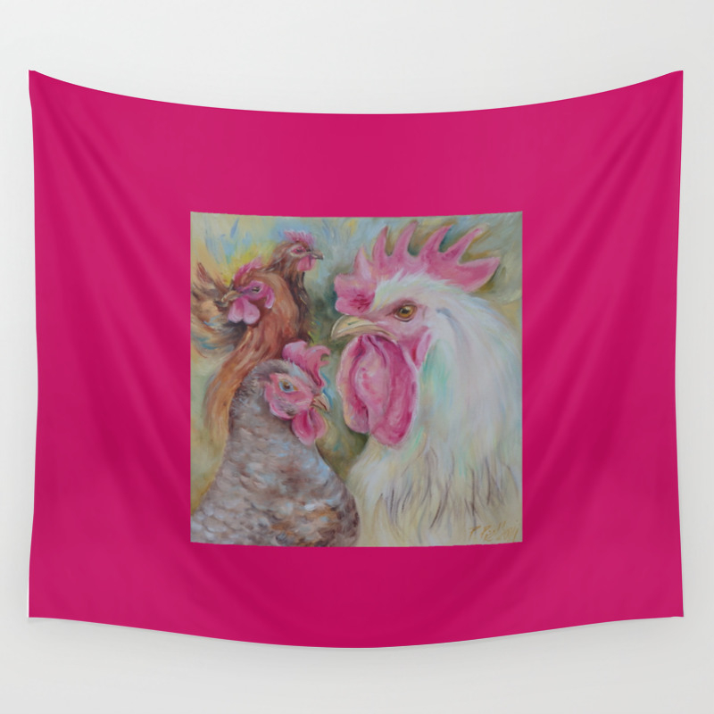 Rooster Hen Chickens Painting Country Style Decor Vegan Birds