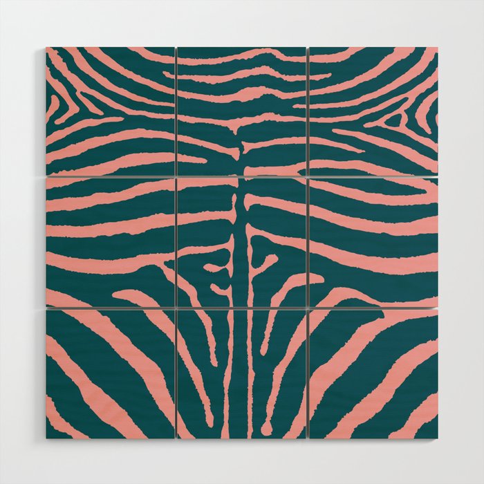 Zebra Wild Animal Print 263 Teal and Pink Wood Wall Art
