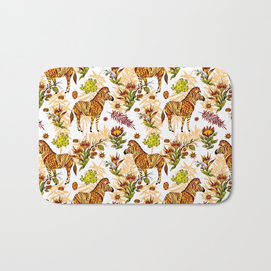 Zebras white pattern Bath Mat