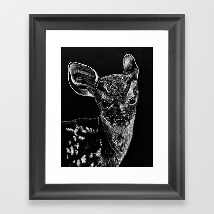 Deer - Black and White Framed Art Print