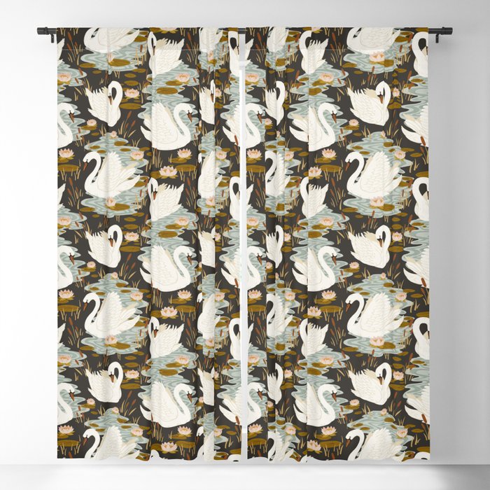 Swan Dance Pattern in Charcoal Background Blackout Curtain