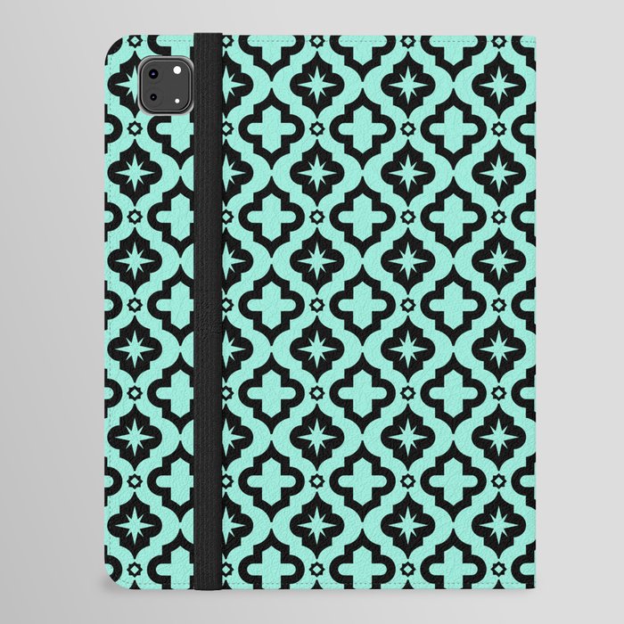 Seafoam and Black Ornamental Arabic Pattern iPad Folio Case