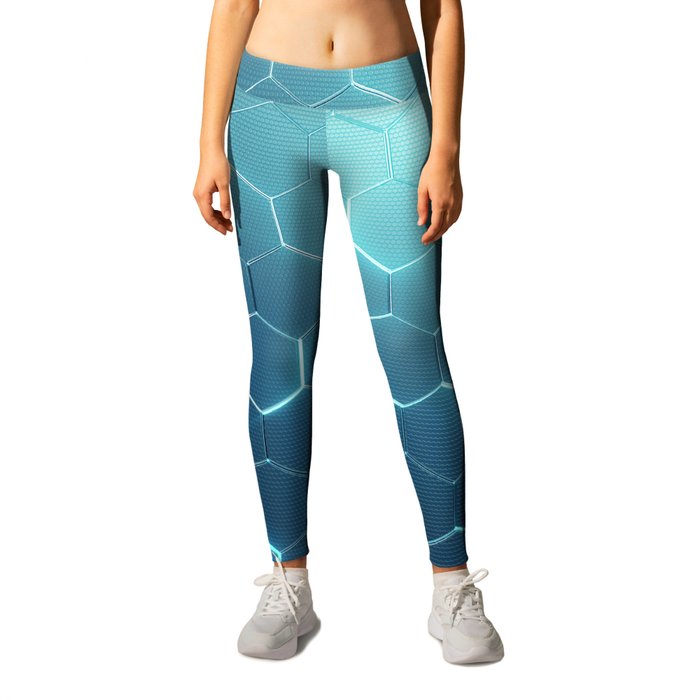 Abstract blue of futuristic surface hexagon pattern with light rays Leggings
