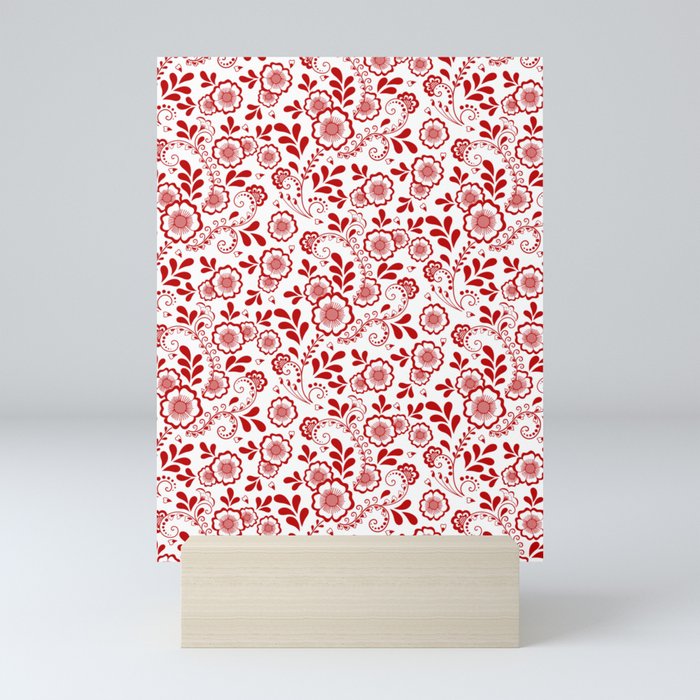 Red Eastern Floral Pattern Mini Art Print