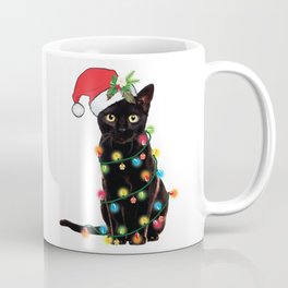Santa Black Cat Tangled Up In Lights Christmas Santa Graphic Mug