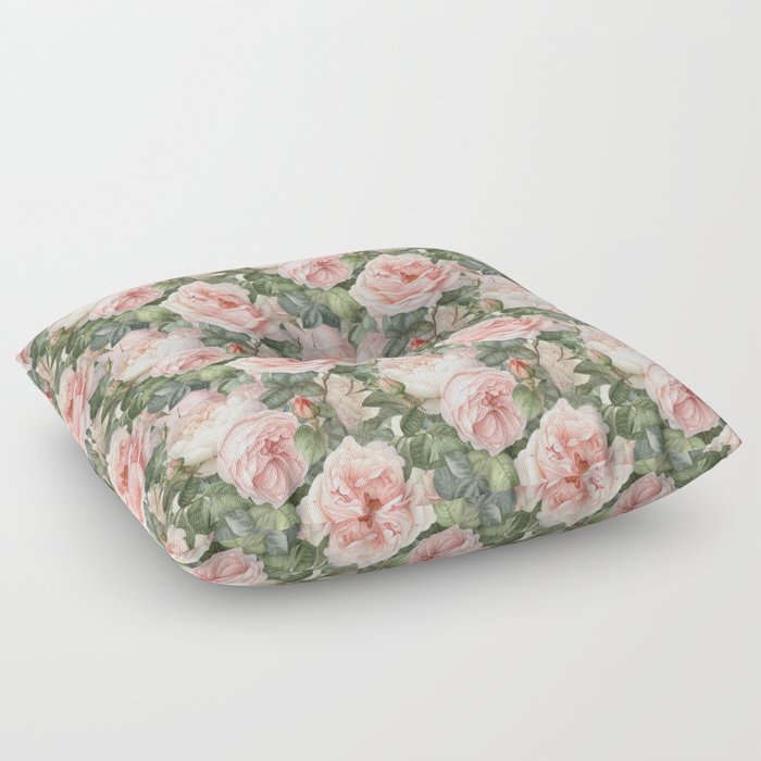 Blushing Petals: A Delicate Symphony of Pink Roses in Watercolor Floor Pillow