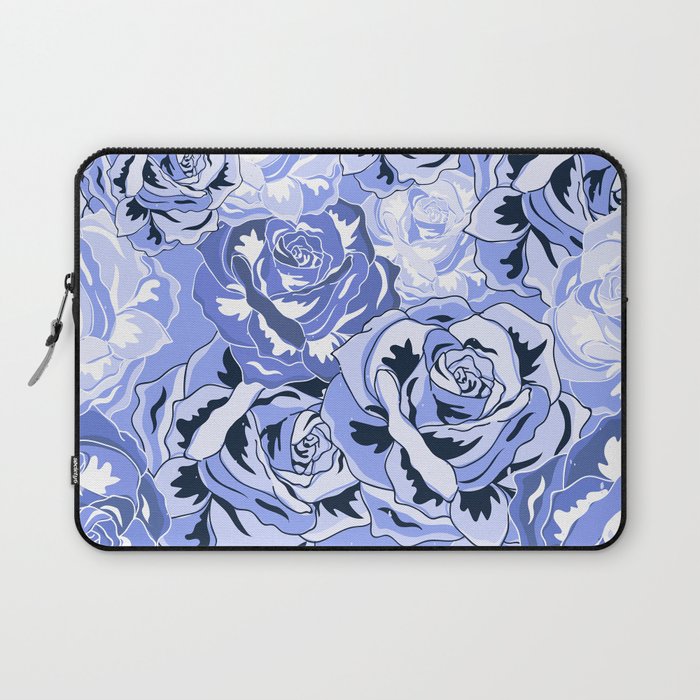 Baby Blue Lavender Roses Floral Retro Pattern Laptop Sleeve