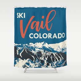 Vintage Vail Ski Poster Blue Shower Curtain