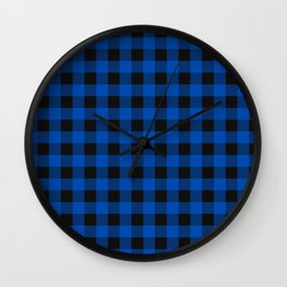 Lumberjack Plaid Buffalo Tartan Checkered Pattern (royal blue and black) Wall Clock