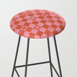 Happy Checkered pattern pink Bar Stool