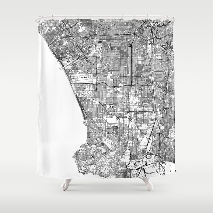 Los Angeles White Map Shower Curtain