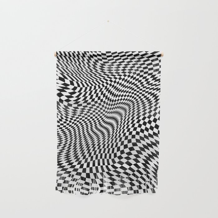 Warped Black and White Checker Pattern Wall Hanging