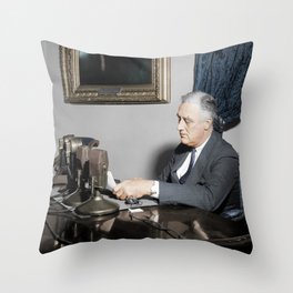 President Roosevelt During A Radio Address - 1937 - Colorized Throw Pillow