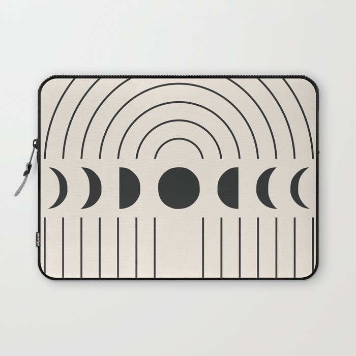 Geometric Lines and Shapes 9 in Black and Beige (Rainbow and Moon Phases Abstract) Laptop Sleeve