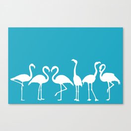 Flamingo Silhouettes Cerulean and White Canvas Print