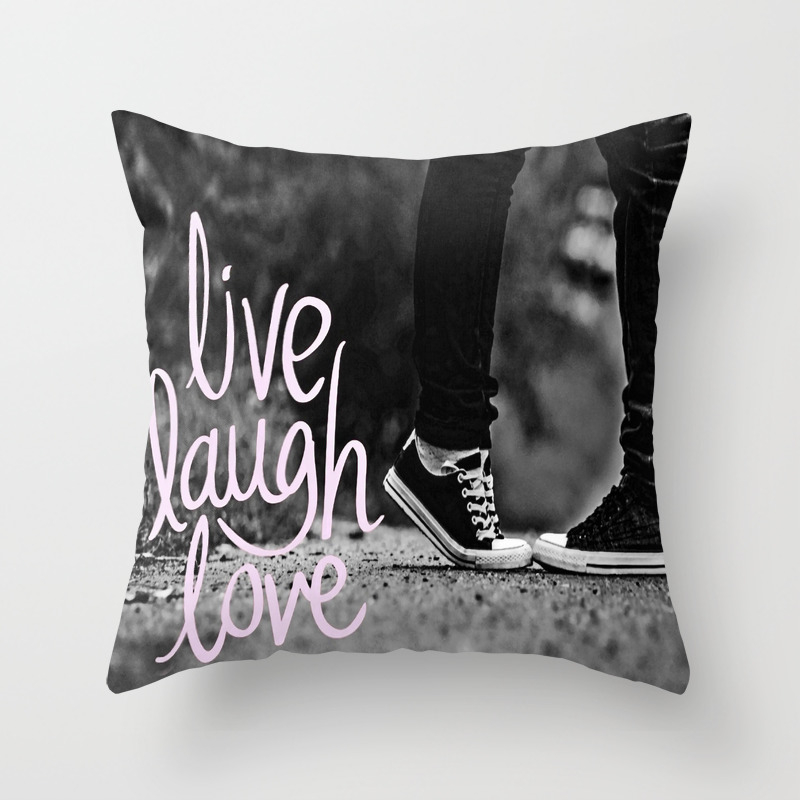 Live Laugh Love Black White Throw Pillow By