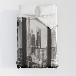 New York City Window | Black and White Skyline Views Duvet Cover