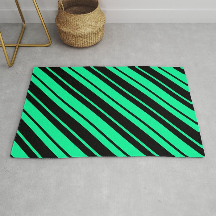 Green and Black Colored Striped Pattern Rug