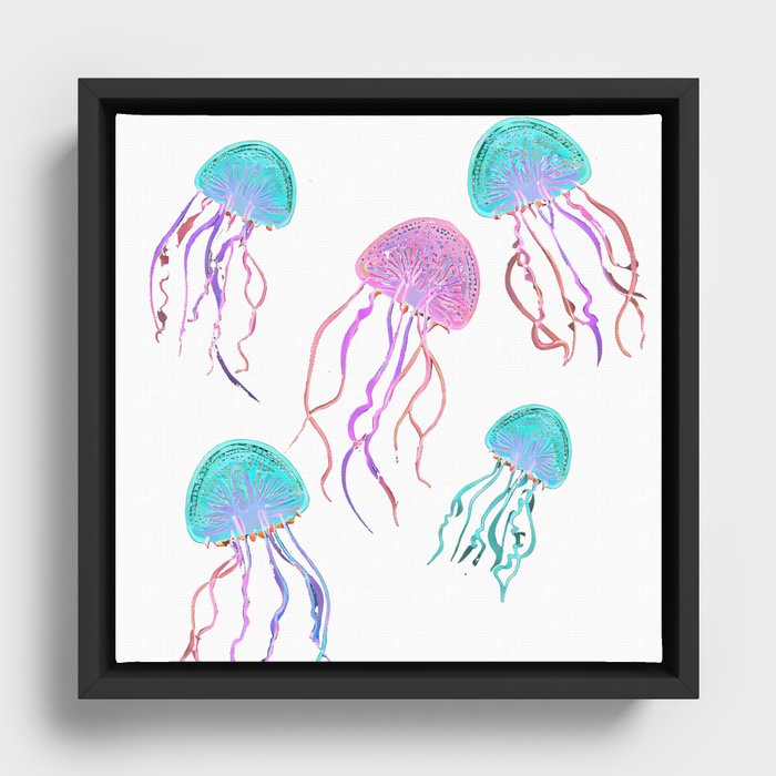 Neon Jelly Fish Dance Party Framed Canvas