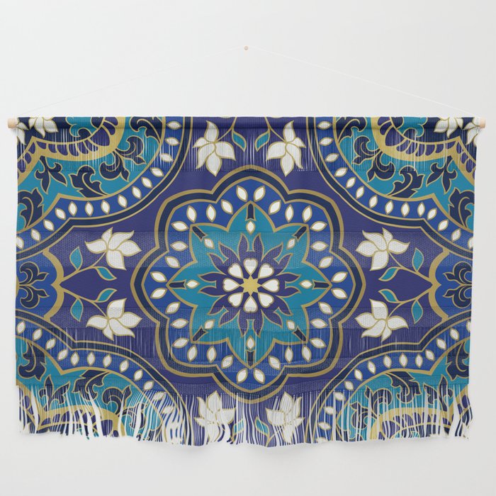 Ornamental Ethnic Bohemian Pattern XII Navy Teal Wall Hanging