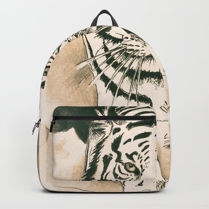 White Tiger Sepia Litograph Style Backpack