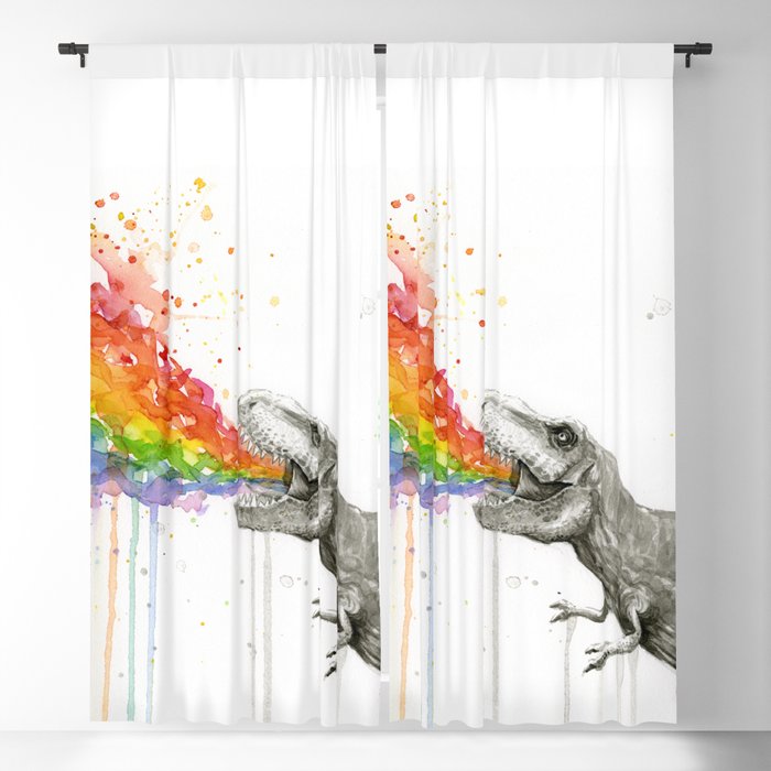 T-Rex Dinosaur Rainbow Puke Taste the Rainbow Watercolor Blackout Curtain