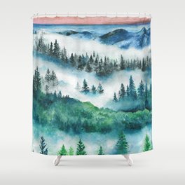 Misty Mountains painting Shower Curtain