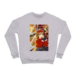 Retro Anime Snowy Christmas Shop Window Girl Crewneck Sweatshirt