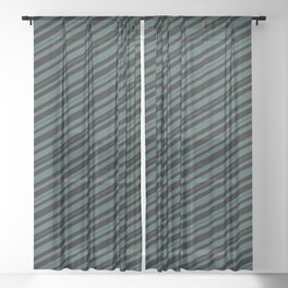 [ Thumbnail: Black and Dark Slate Gray Colored Pattern of Stripes Sheer Curtain ]