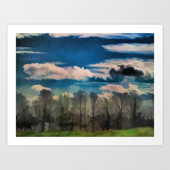 Watercolor Foggy Woodlands Art Print