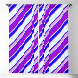 [ Thumbnail: Dark Violet, Plum, Light Cyan & Blue Colored Lined/Striped Pattern Blackout Curtain ]