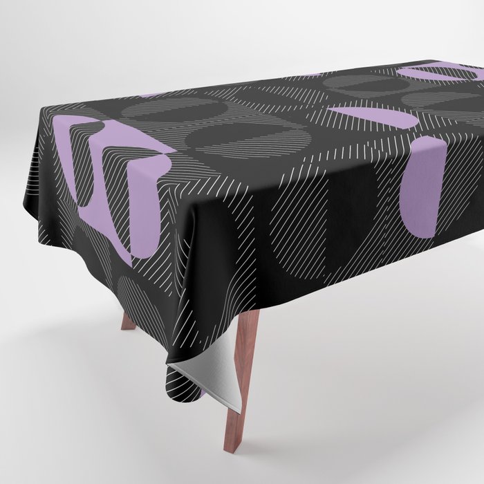 Stripes Circles Squares Mid-Century Checkerboard Black Purple Violet White Tablecloth