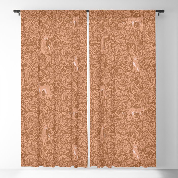 Summer Cheetah Floral Pattern - Fawn Brown Blackout Curtain