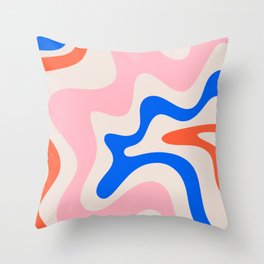 Retro Liquid Swirl Abstract Pattern Square Pink, Orange, and Royal Blue Throw Pillow