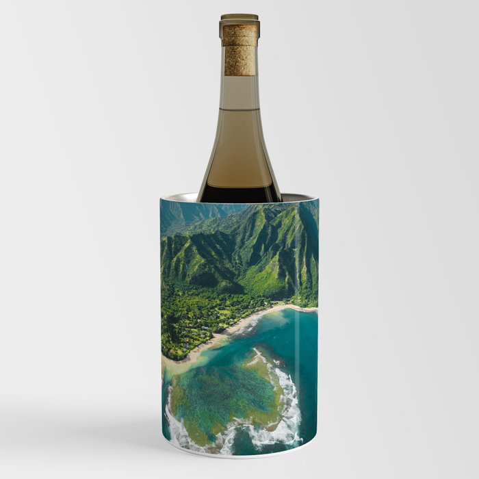Coastal Kauai, Hawaii turquoise ocean aerial view tropical coast landscape color photograph / photography Wine Chiller
