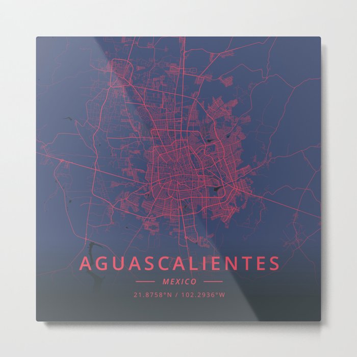 Aguascalientes, Mexico - Neon Metal Print