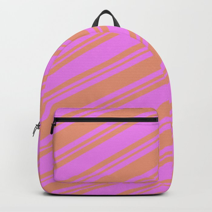 Violet and Dark Salmon Colored Striped/Lined Pattern Backpack