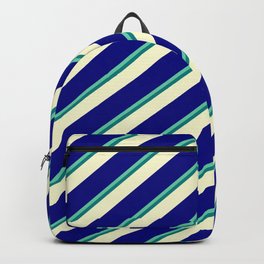 [ Thumbnail: Aquamarine, Teal, Light Yellow & Blue Colored Lines Pattern Backpack ]
