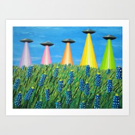 Spaceship Rainbow Bluebonnets Art Print