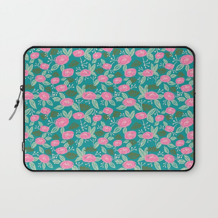 Turquoise blossom blooms painting abstract pattern garden gardener plants summer spring bright  Laptop Sleeve
