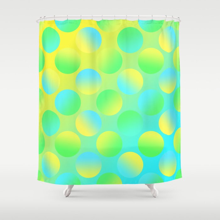 Gradient Polka Dots (Yellow and Green and Blue)! Shower Curtain by